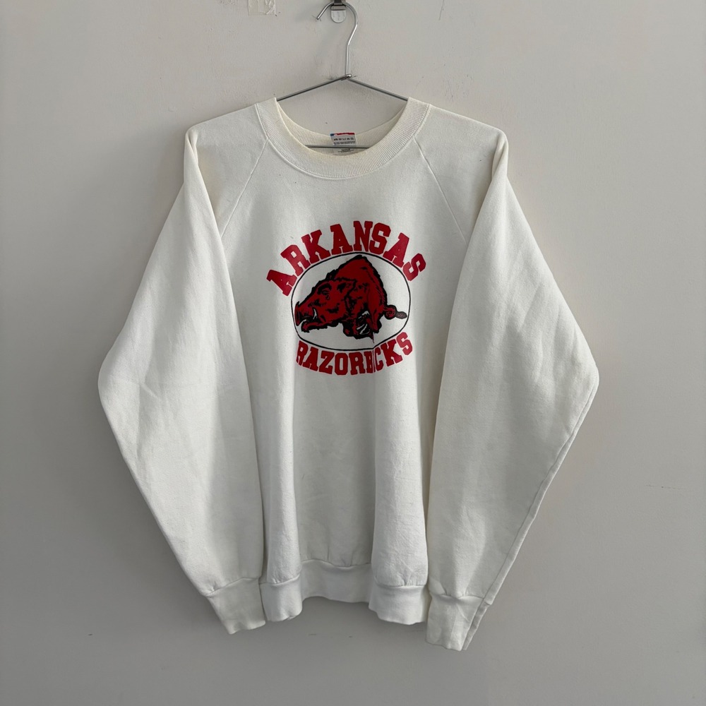 Vintage Fruit of the Loom Arkansas Razorbacks Sweatshirt XL White USA Made